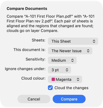 Compare Documents: the options