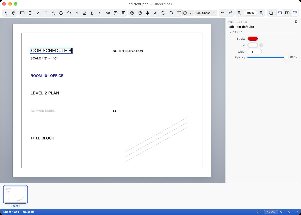 Edit Text: the editor open on a line of the drawing's own text, ready for Return