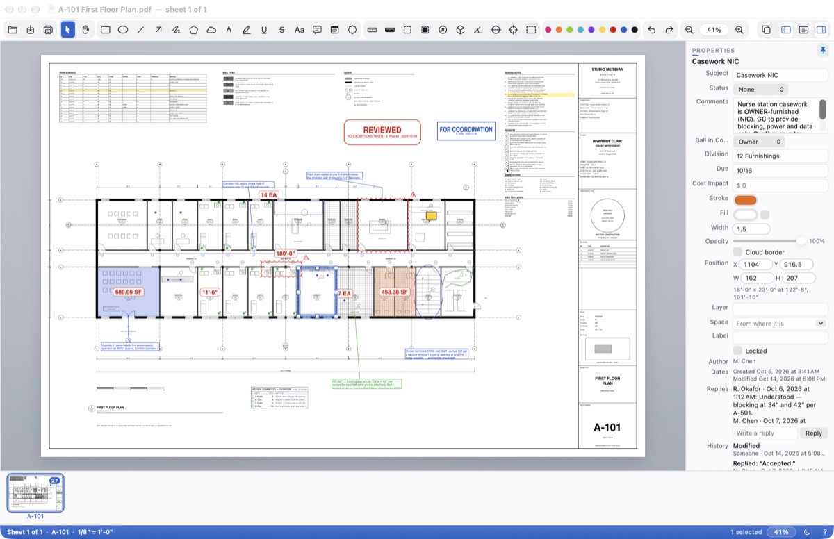 Properties for a selected markup