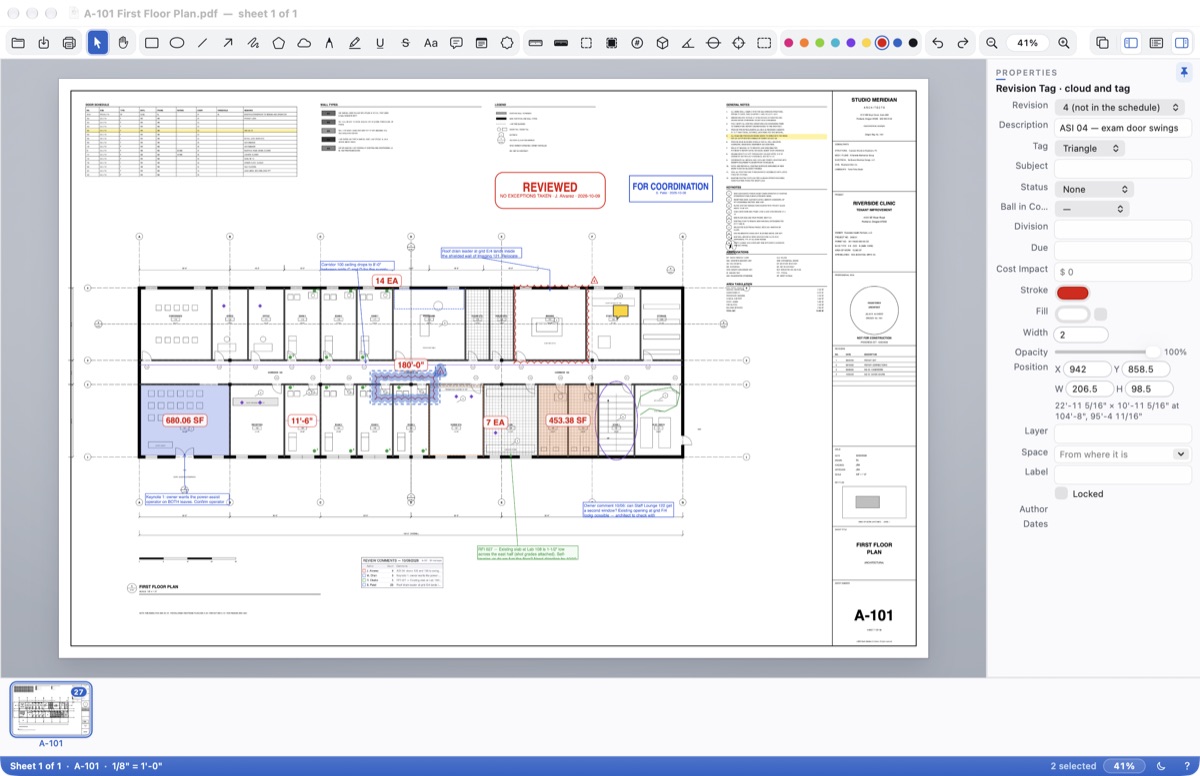 A revision cloud with its tag selected: Revision, Description and Tag in Properties