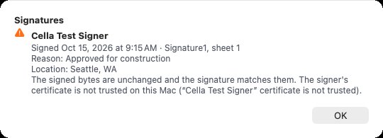 Document ▸ Signatures…: who signed, when, why, and whether the signature is valid