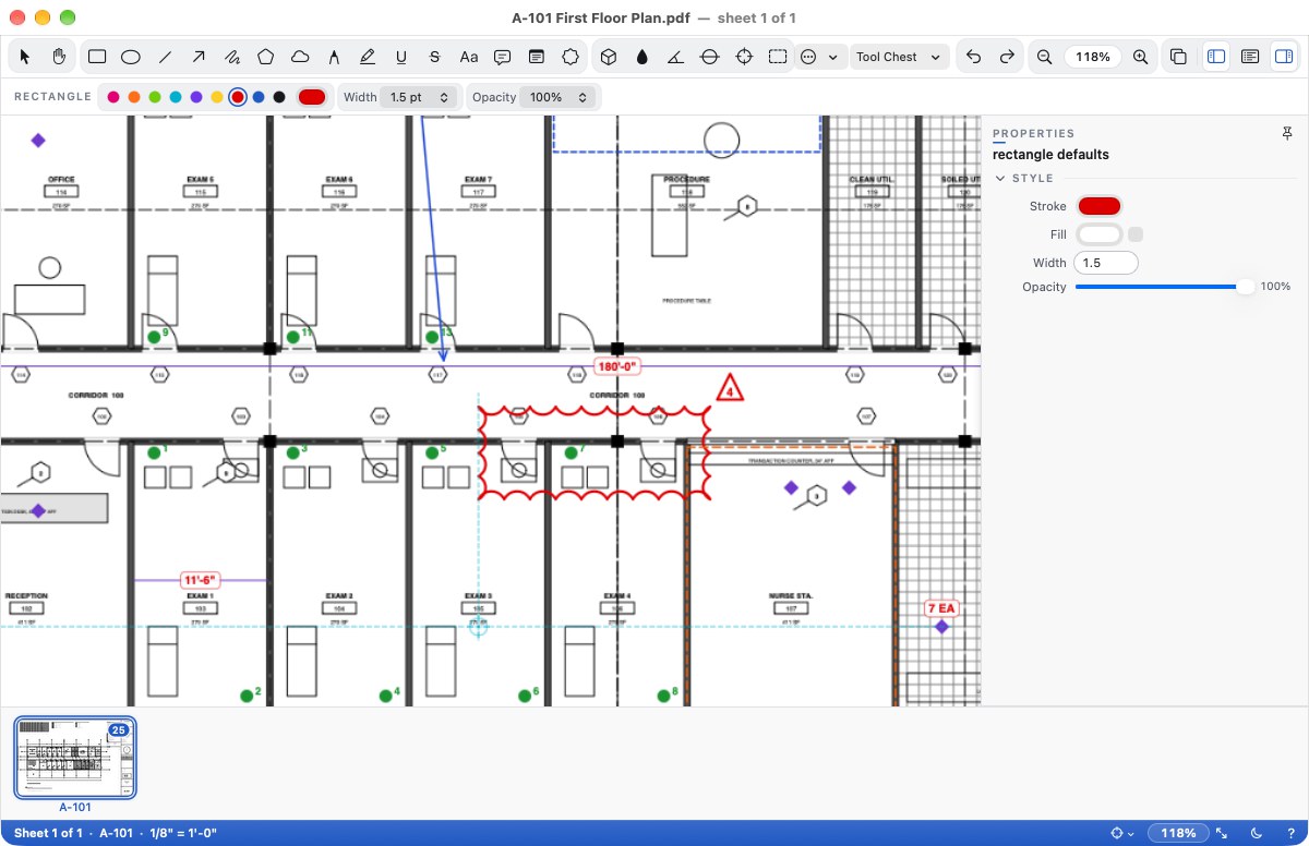Snapping guides: a dashed cyan line from the left edge of a revision cloud to the point the Rectangle tool caught