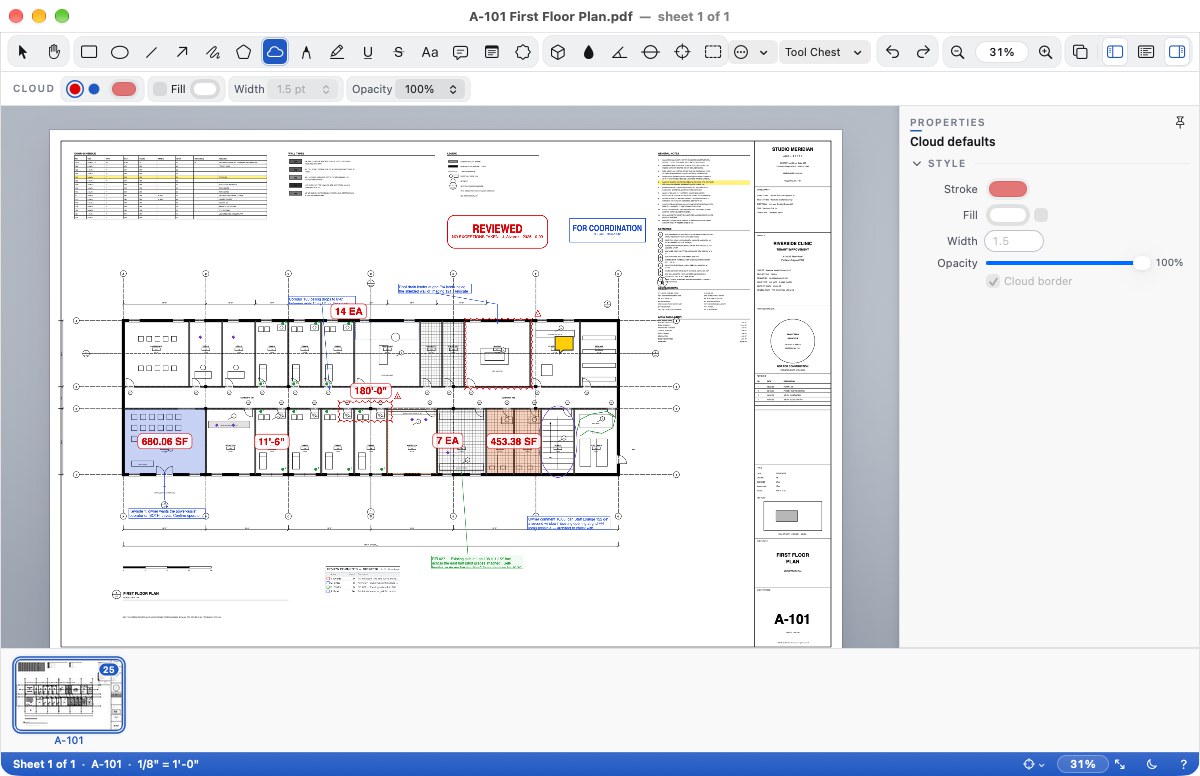 A locked firm standard: the Cloud tool's colour, width and border are greyed in the options row and in Properties, and say "Set by Acme Standard" when you point at them