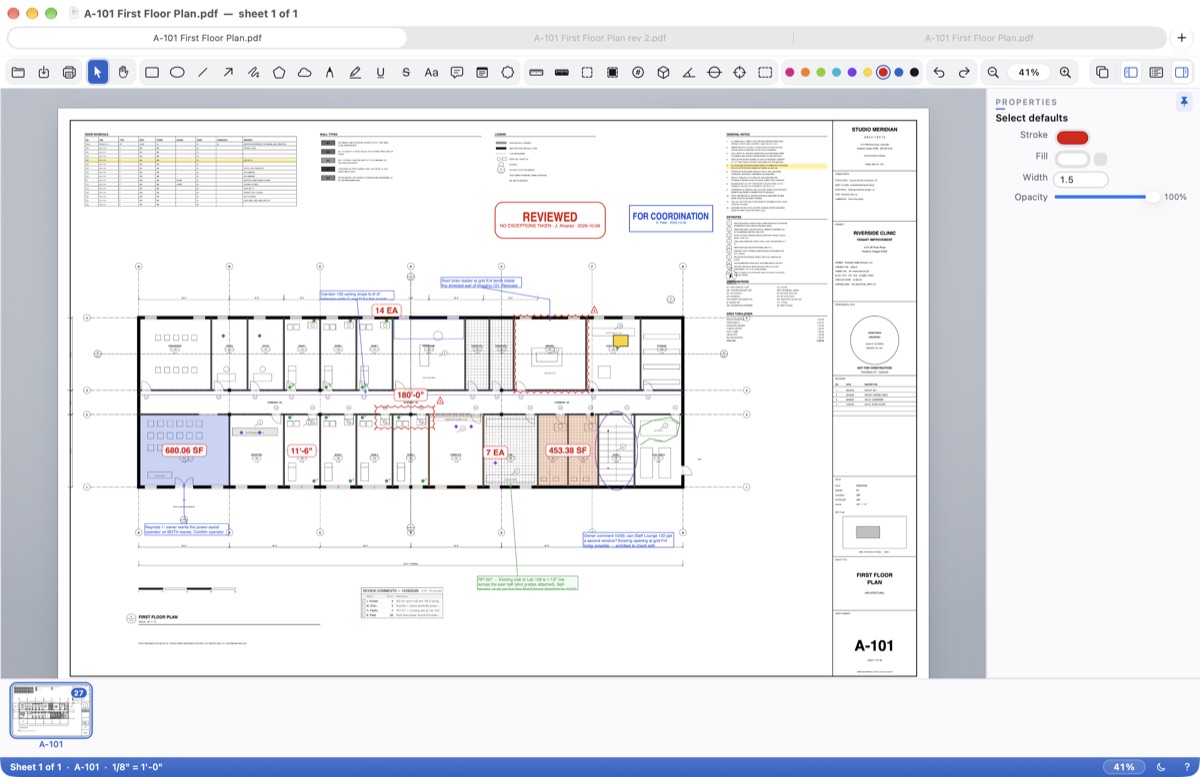 Three documents as tabs of one window
