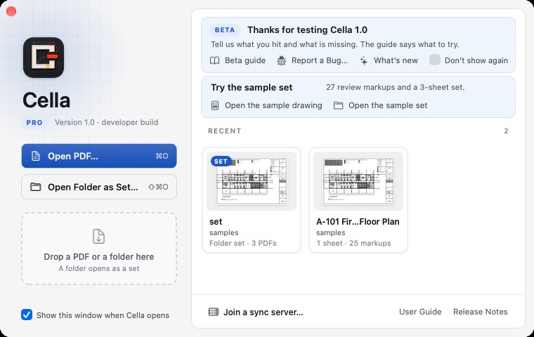 The Welcome window of a beta build: the Beta card above Recent, with the Beta guide, Report a Bug…, What's new and Don't show again