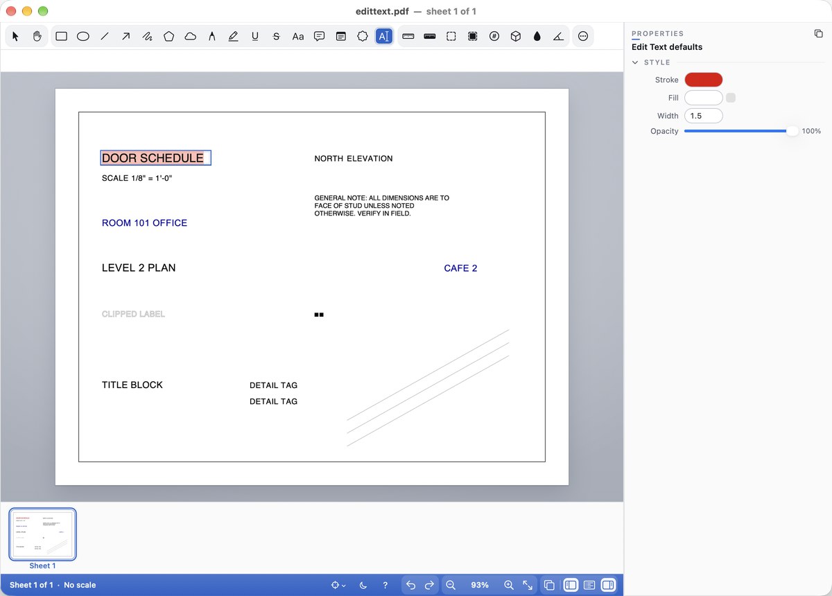 Edit Text: the editor open on a line of the drawing's own text, ready for Return