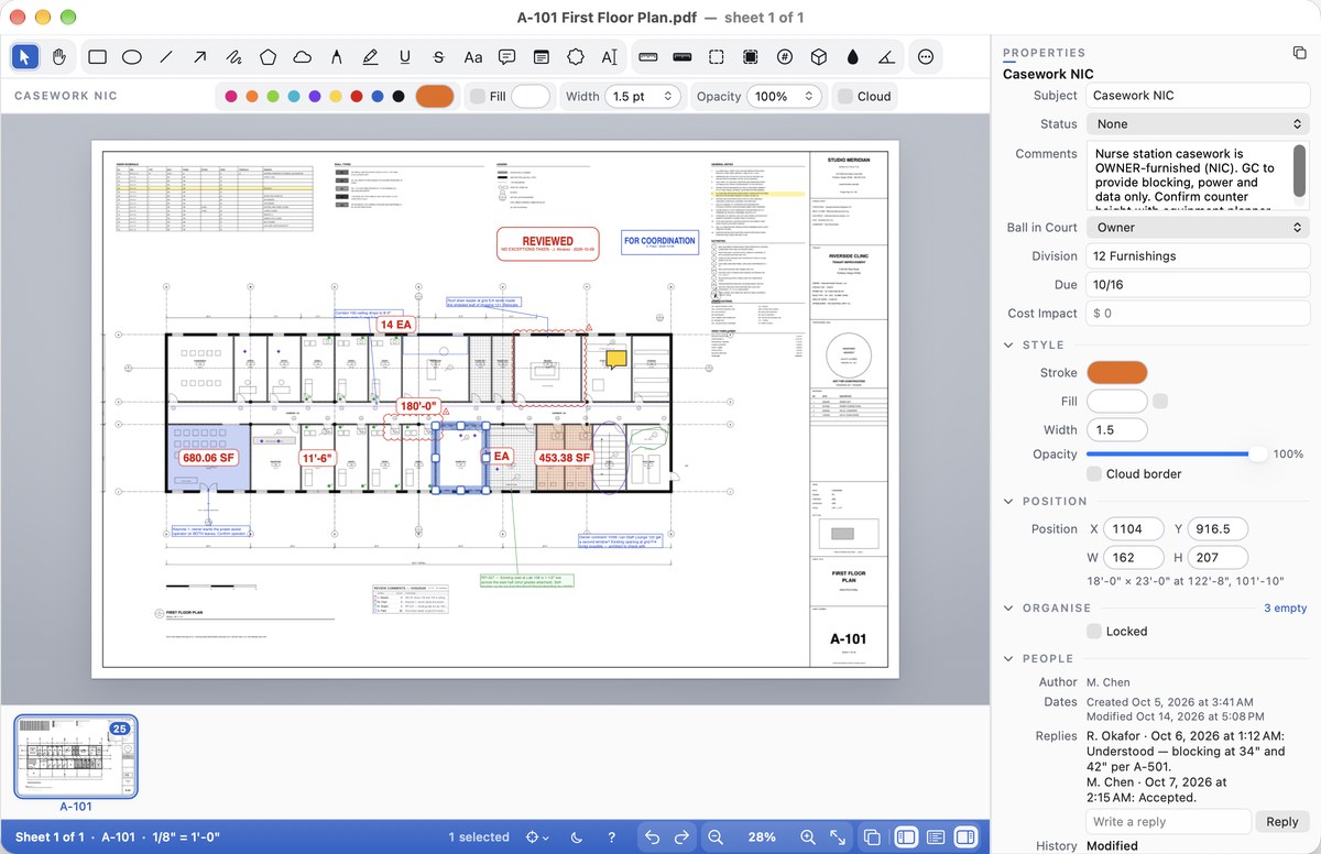 Properties for a selected markup