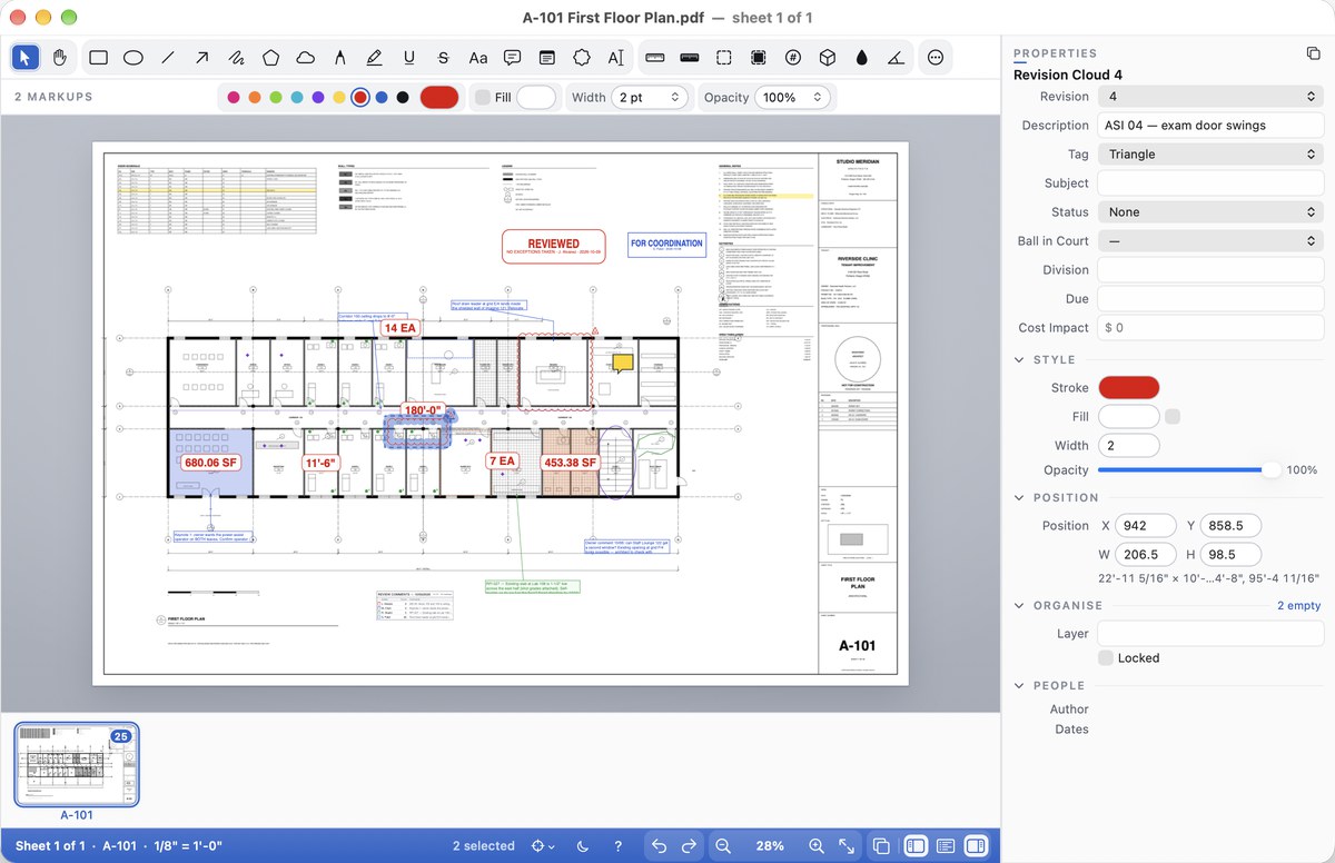 A revision cloud with its tag selected: Revision, Description and Tag in Properties