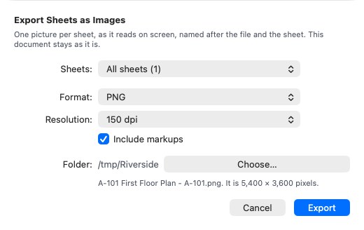 Export Sheets as Images: format, resolution and folder, with the size of each picture