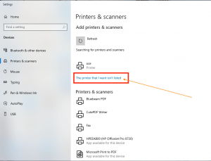 printer isn't listed