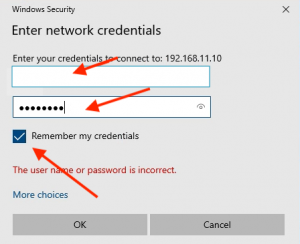 enter network credentials