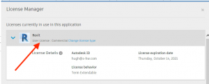 how to view user license in revit